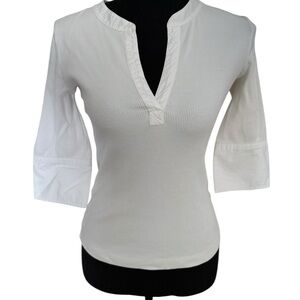 Maeve By Anthropologie Cuffed Popover White Blouse Top Classic Size XS